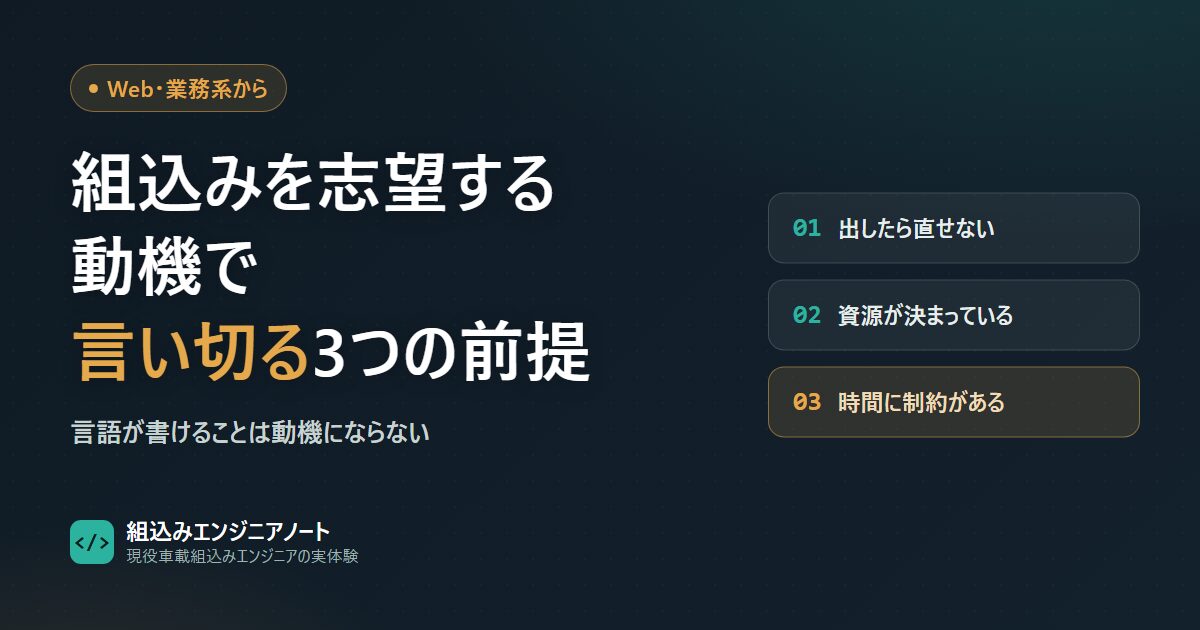 Web・業務系の常識と組込みの常識を対比し、志望動機へ変換する図