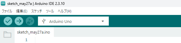 日本語表示に切り替わったArduino IDEのメニュー。ファイル、編集、スケッチ、ツールと表示されている